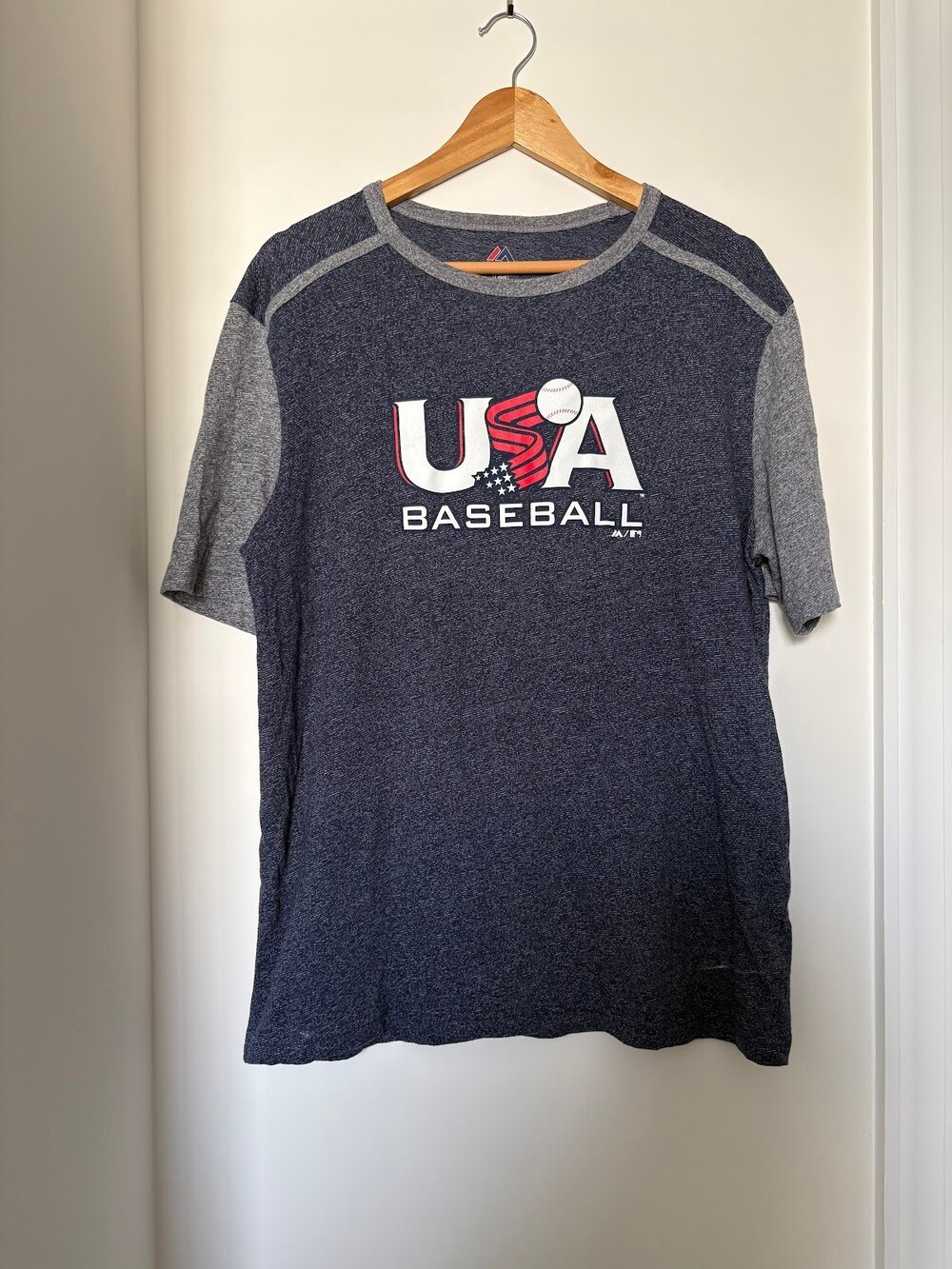 Majestic USA Baseball Short Sleeve Performance Tee Navy Gray Men's L
